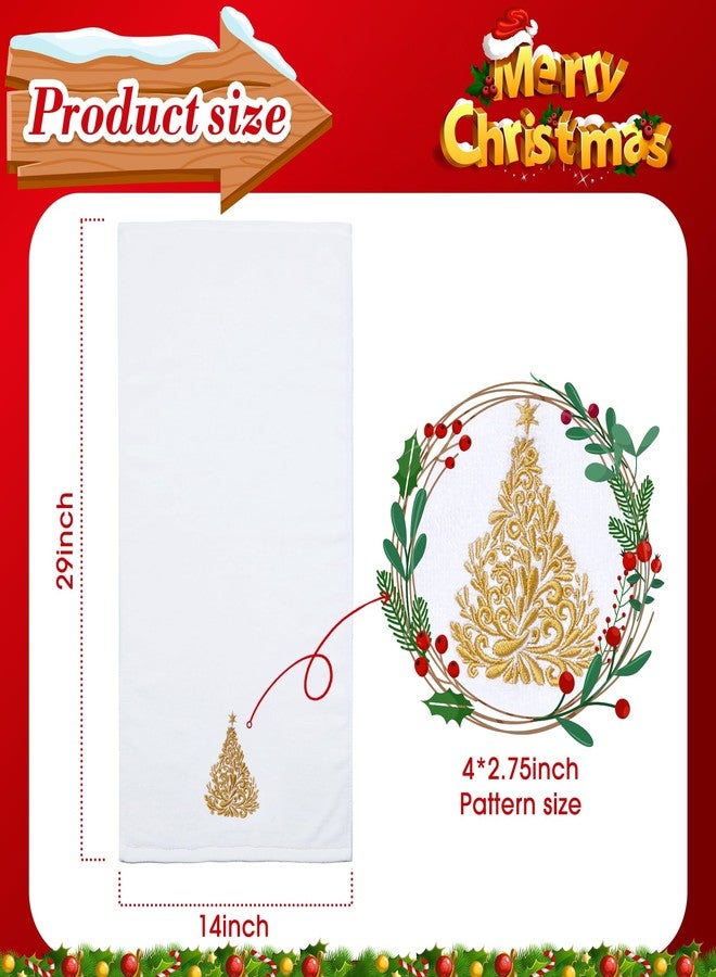 NEWLIGHTURE Christmas Hand Towels 2 Pack 100% Cotton Golden Christmas Tree Embroidery Towels for Bathroom & Kitchen Decor, Holiday Hand Towels with Detachable Red Bow for Christmas Decor - Image 3